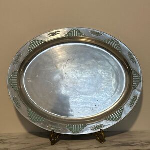 Wilton Armetale Zia X-Large 19.5”L pewter Silver Platter with Teal Accents
